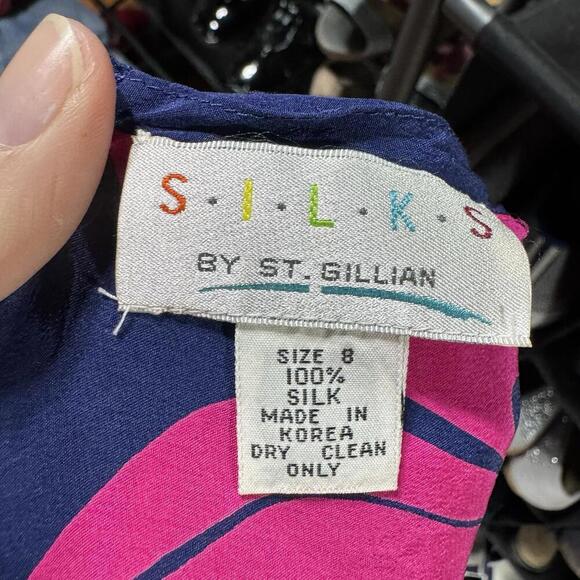 Silks dress 8 pink navy midi floral tropical beach summer lightweight wedding - Picture 2 of 4